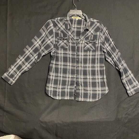 Women’s Cumberland Outfitters Western Plaid Shirt Pearl Button Hook Loop XL - Picture 1 of 13